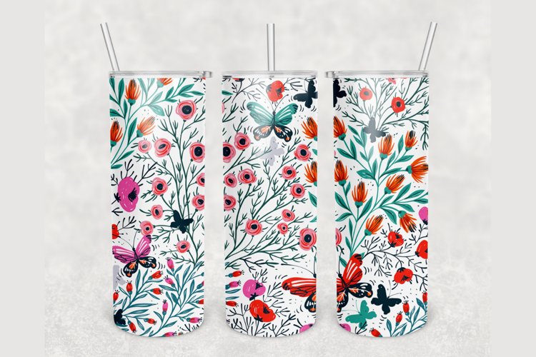 Bouquet Summer Wildflowers Butterflies 20 oz tumbler design example image 1