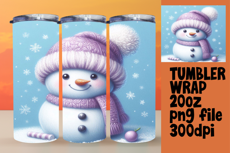 Sublimation Tumbler Template 20oz , Snowman
