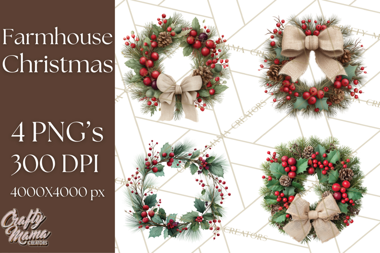 Farmhouse Christmas Wreath Png Image 15