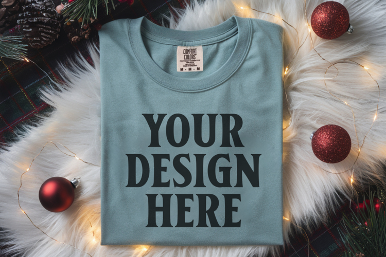 Bay Comfort Colors 1717 Christmas Folded T-Shirt Mockup