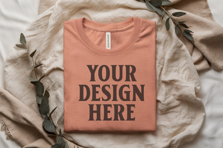 Heather Peach Bella Canvas 3001 Flat Lay T-Shirt Mockup