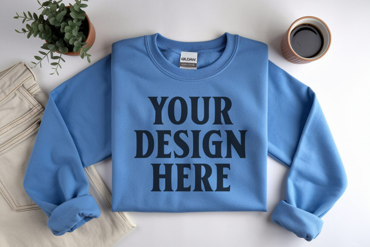 Carolina Blue Gildan 18000 Folded Flat Lay Mockups