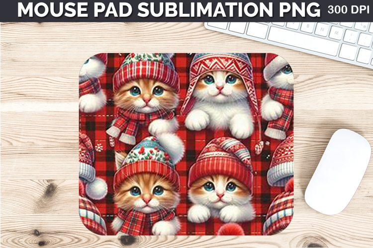 Watercolor Cat Mouse Pad Sublimation - Christmas PNG Design