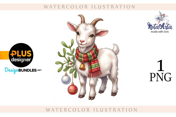 Christmas Goat in Watercolor Style example image 1