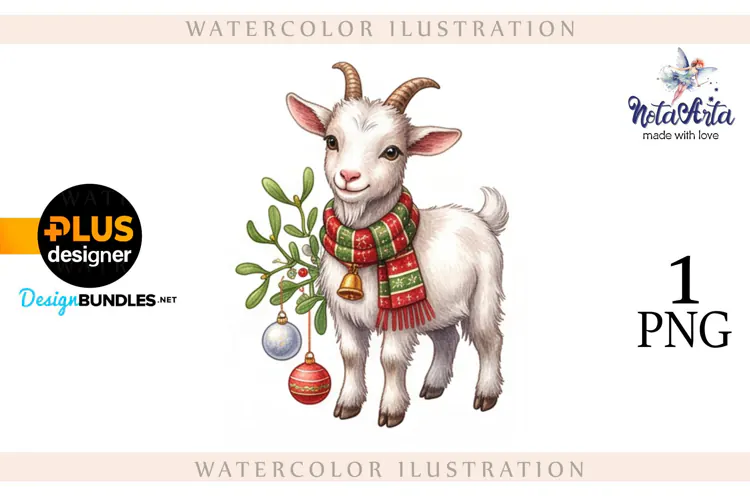Christmas Goat in Watercolor Style