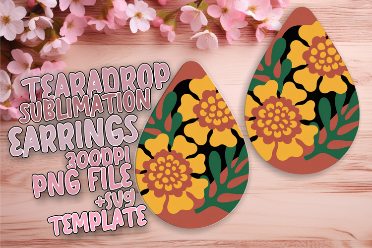 Stylish Teardrop Earrings PNG Template , Flowers