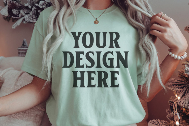 Comfort Colors 1717 Bay Christmas T-Shirt Mockup, Boho