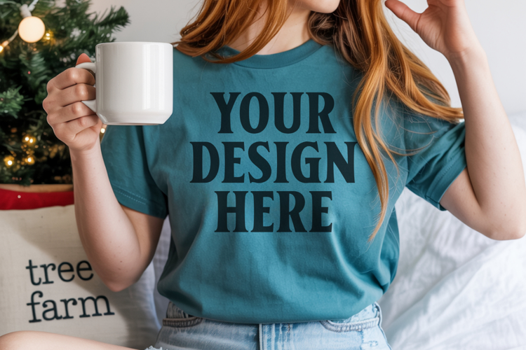 Blue Spruce Comfort Colors 1717 Christmas Shirt Mockup, Cozy
