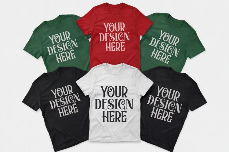 Christmas Family Matching Shirt Mockup | Cozy Boho Flat Lay