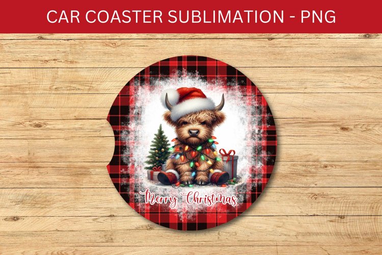 rounded car coaster - grumpy highland cow