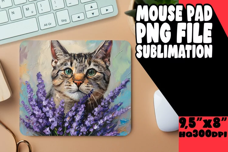 Smiling Feline Print Mouse Pad