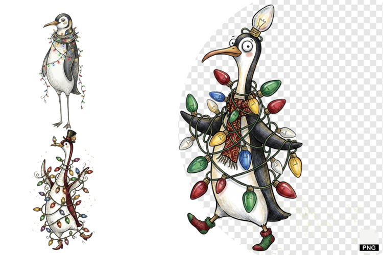 Whimsical Christmas Penguin PNG
