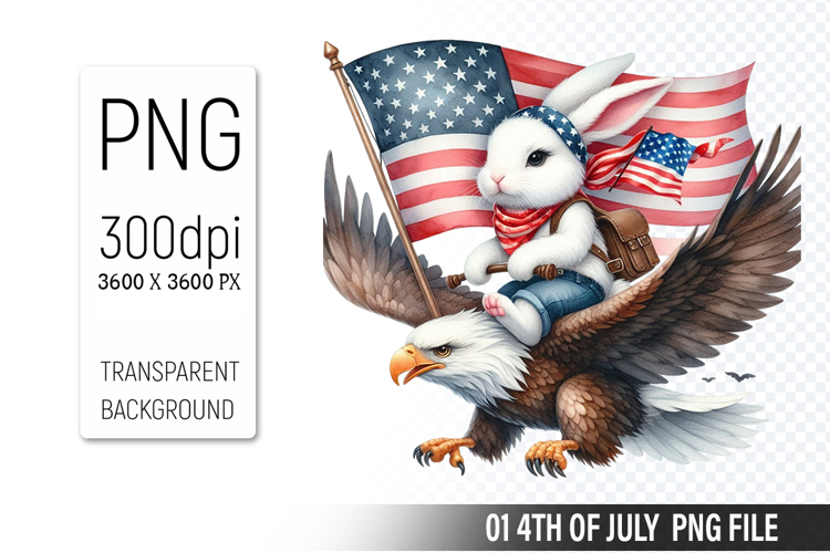 4th Of July Bunny Sublimation Clipart PNG Design