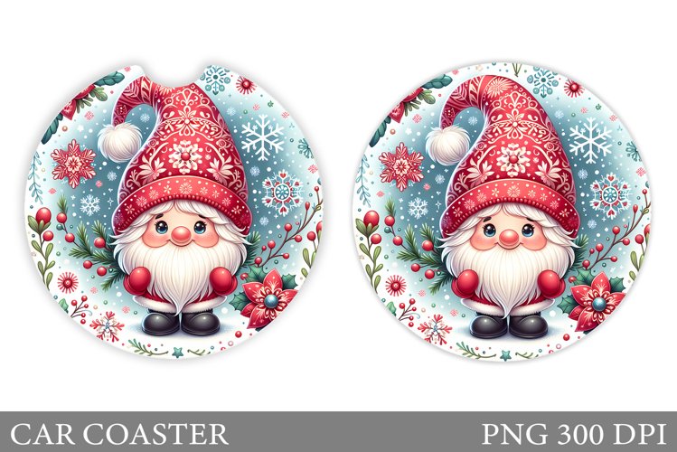 Cute Gnome Car Coaster. Christmas Car Coaster Sublimation example image 1