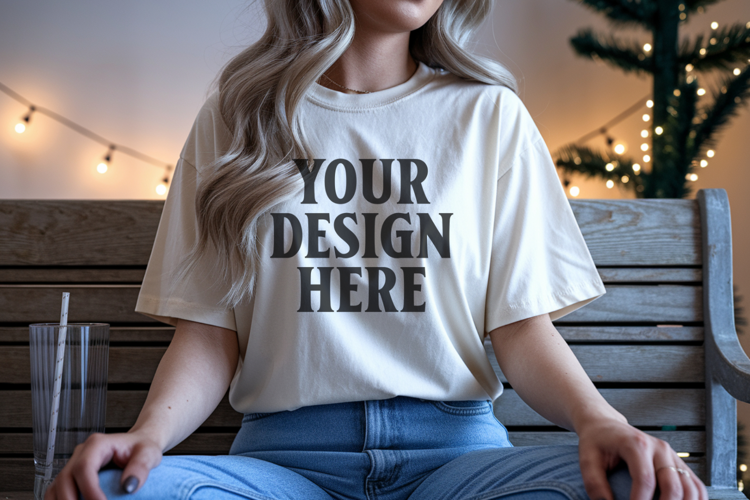 Ivory Christmas Comfort Colors 1717 T-shirt Mockup