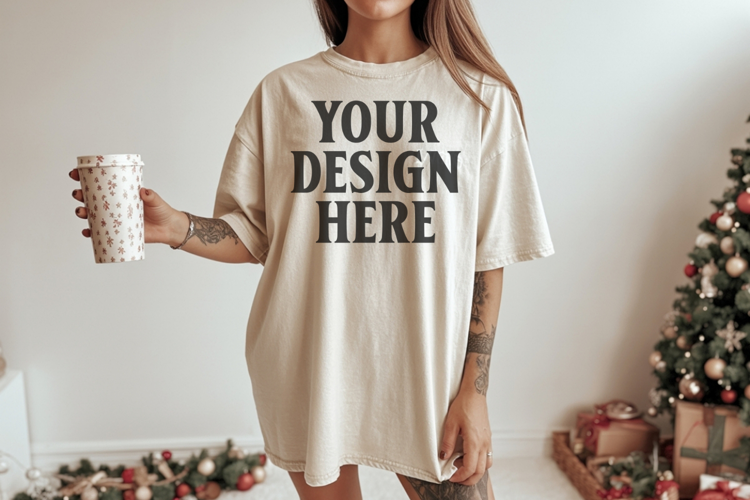 Ivory Christmas Comfort Colors 1717 TShirt Mockup, CC 1717