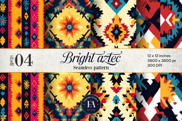 Bright Aztec Tribal Digital paper, Tribal Ethnic pattern