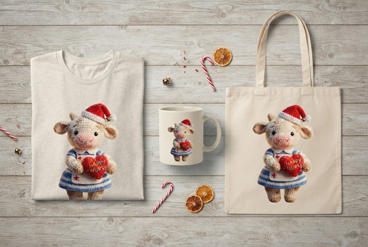 Crochet Happy Nurse Cow Christmas Toy Art Print