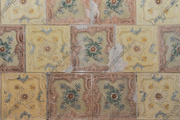 Asian old ceramic mosaic. Oriental ornament on ceramic tiles example image 1