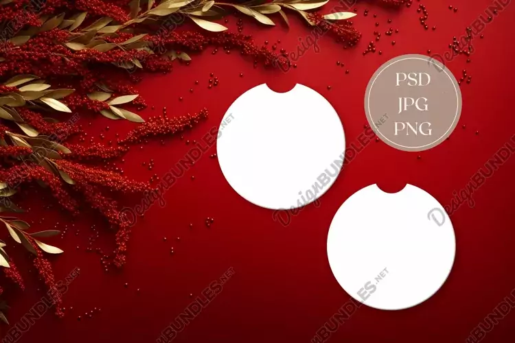 Christmas Car Coasters Mock Up, Christmas Flat Lay Mockup