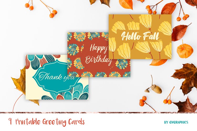 9 Fall Greeting Cards, Printable Autumn cards example image 1