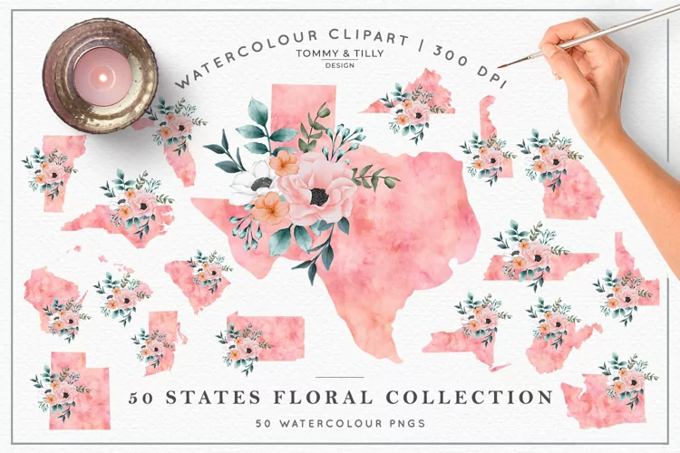Watercolour 50 States Collection - Clipart PNG Sublimation - Free Design of The Week
