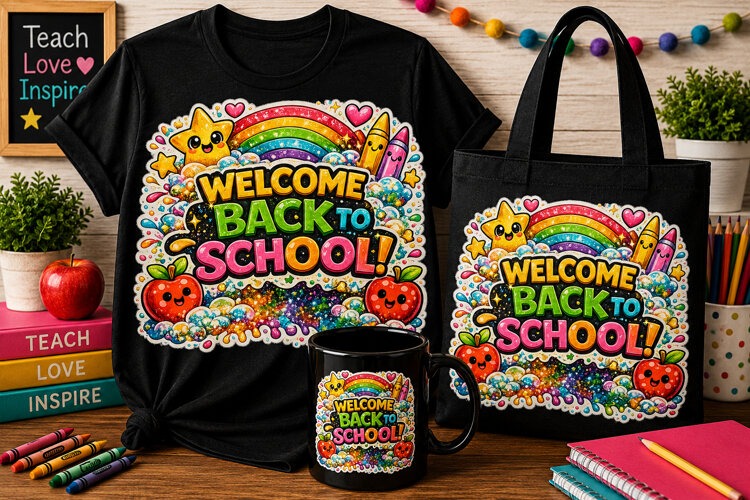 Welcome Back to School PNG | Rainbow School Sublimation example image 1