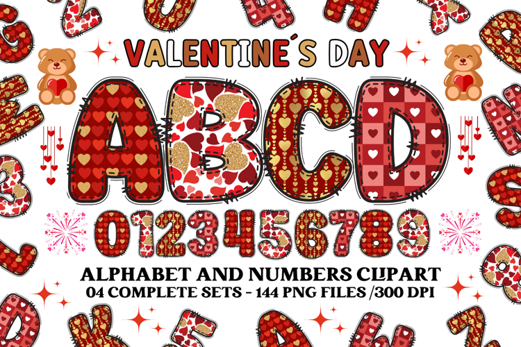 Valentine Alphabet Clip Art, valentines day letters doodle