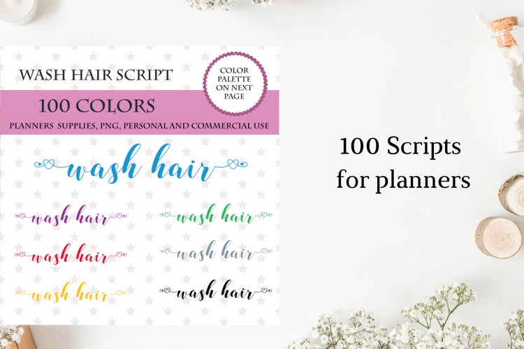 Wash Hair Sticker Planner Font Clipart, Wash Hair sticker example image 1