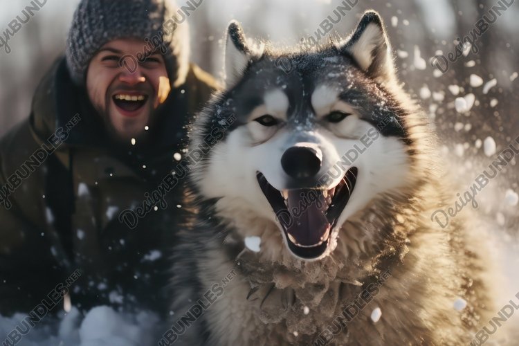 Siberian Husky and Man Background Wallpaper example image 1