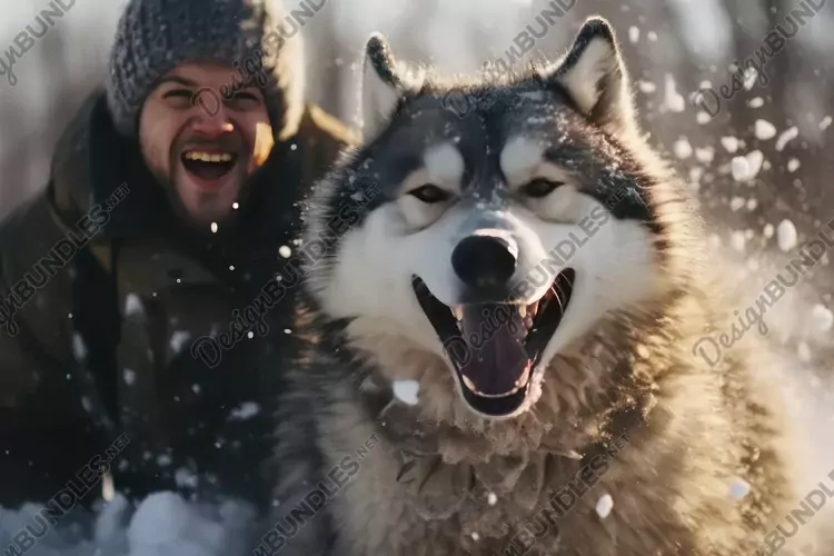 Siberian Husky and Man Background Wallpaper