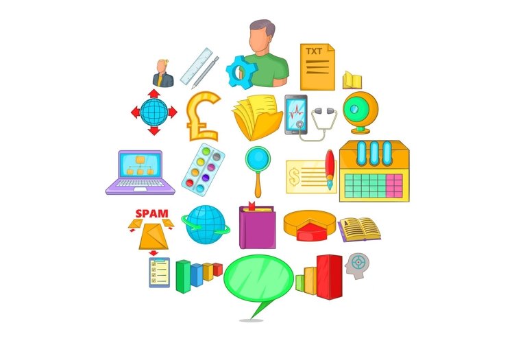Profit icons set, cartoon style