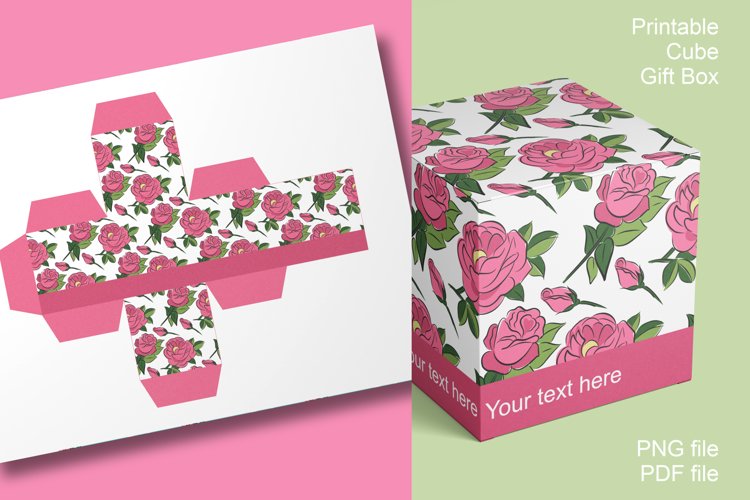 Printable Pink Roses Cube Boxes for Small Gifts Set of 4 example image 1