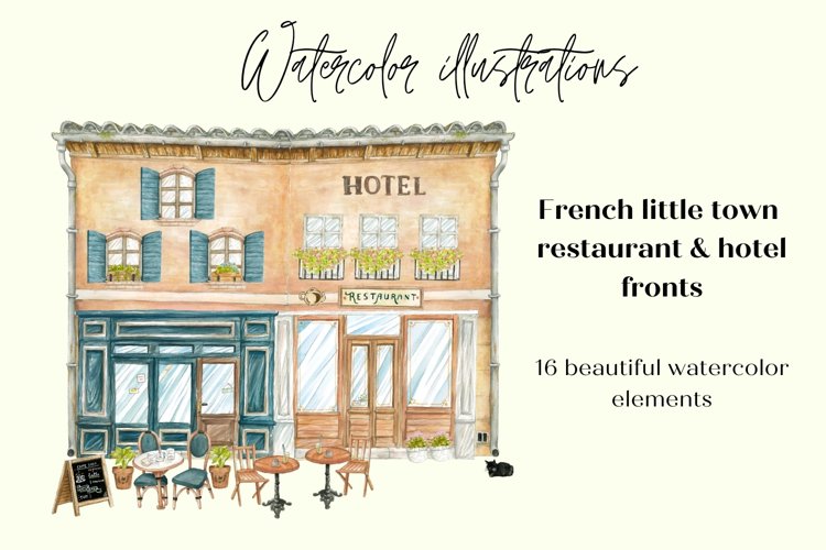 Watercolor French Restaurant Illustrations, Flowers & Tables example image 1
