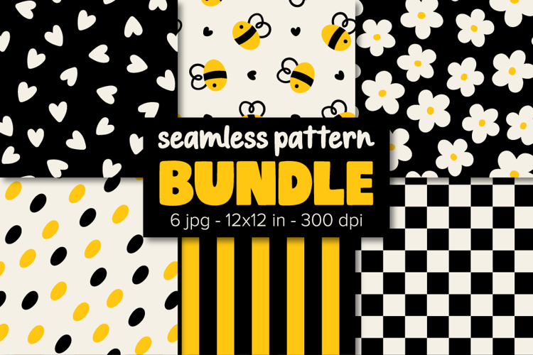 Bee Digital Paper, Black and Yellow Background, Spring