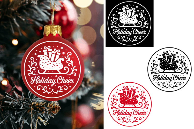 Holiday Cheer Christmas Ornament Ball, Christmas Svg Png