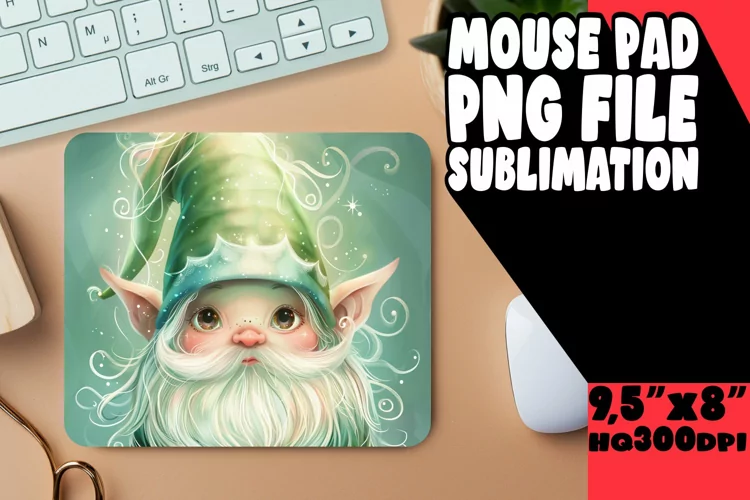 Enchanted Escapade: Gnome Mouse Pad Design Sublimation PNG