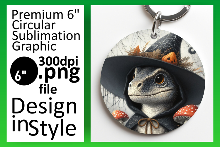 Whimsical Keychain Circle Design PNG , Halloween Dino