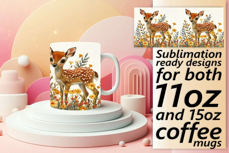Watercolor Deer Mug Wrap Design Sublimation