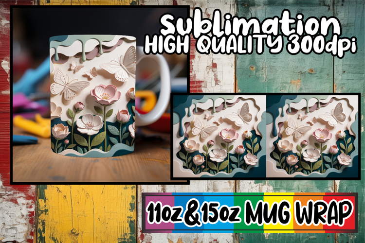 Cheerful smiles 11oz 15oz sublimation wrap, 3D Flowers