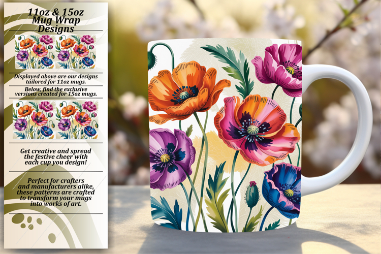 Charming 11oz Mug Wrap Png Design , Flowers