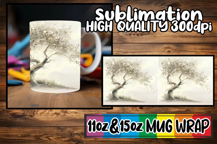 Whimsical Springtime Mug Wrap - Colorful Tree