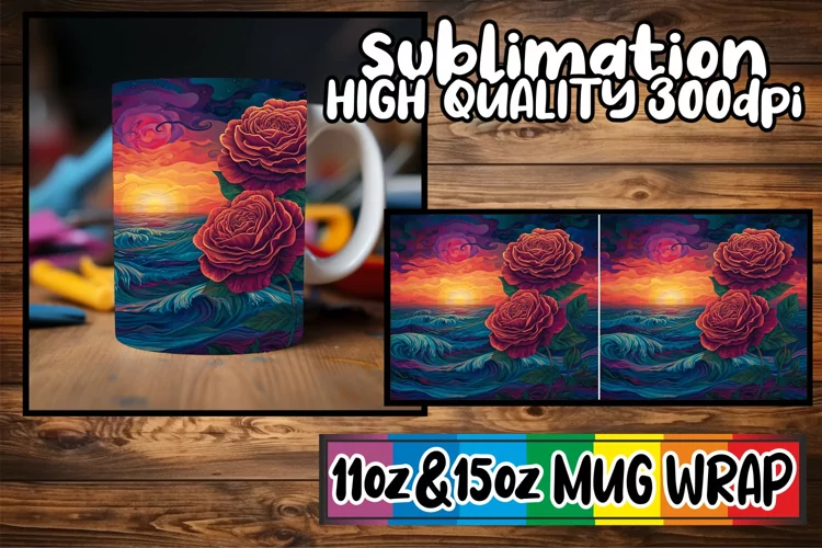 Spring Floral Vintage Vibes: Retro Mug Wrap Sublimation
