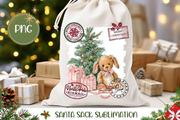Winter Rabbit Santa Sack Design, Christmas Gift Bag Design