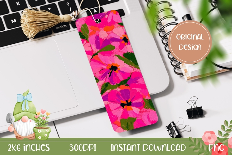 Pink Flowers Bookmark PNG, Neon Pink Bookmark Template
