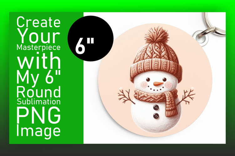 Artful Round Design for Keychains , Snowman