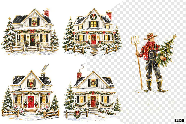 Christmas Farmhouse Clipart