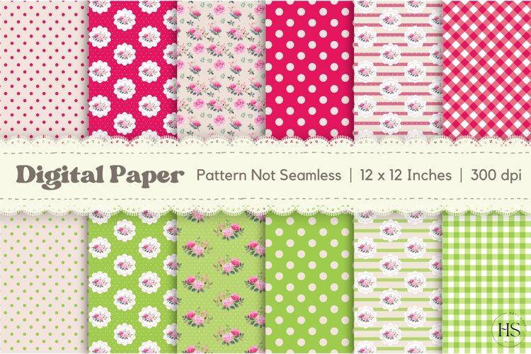 12 Shabby Chic Flowers Digital Paper, Pastel Background