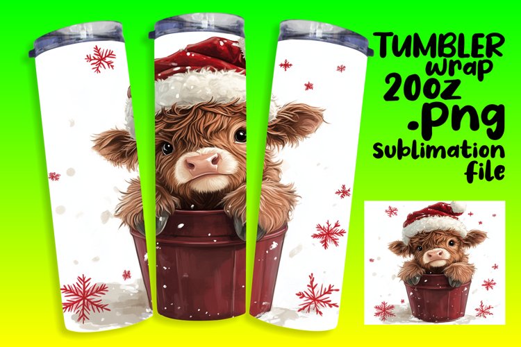 Cute Watercolor Christmas Cow Tumbler Wrap - Festive 20oz