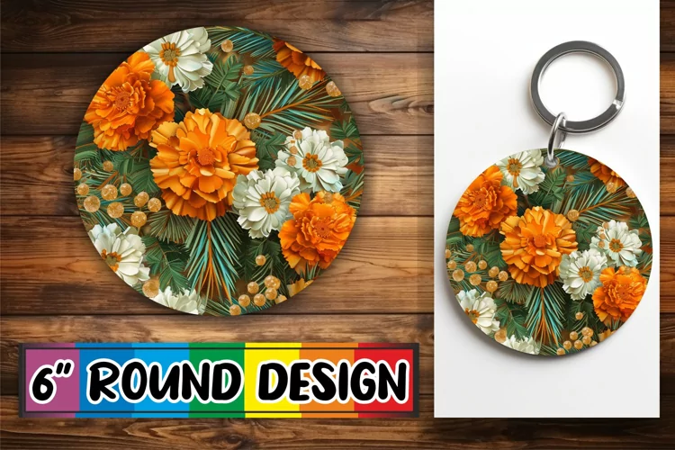 Glittery Petal Paradise Round Design Summer Style Keychain